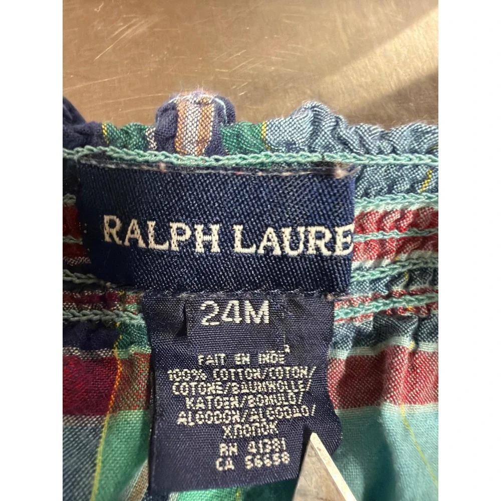 Ralph Lauren Halter Top Girl 24M Blue Plaid Ruffle Cotton Summer Preppy Shirt